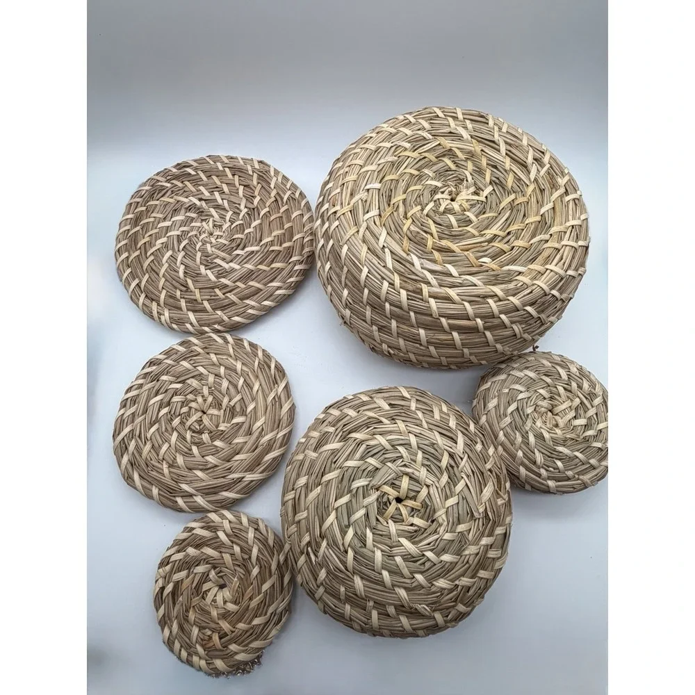 3 Nesting Sweetgrass Baskets With Lids Handmade New Fresh And Sweet Smelling